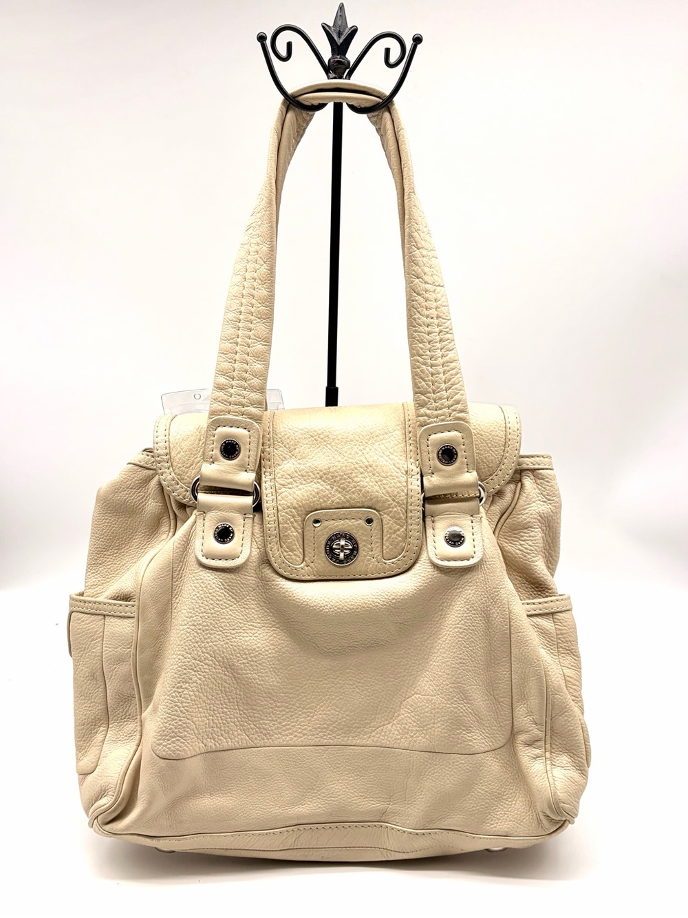 Marc by Marc Jacobs Cream Ivory Leather Totally Turn Lock Shoulder Tote Bag Lg